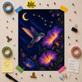 Hummingbird Moon Poster — Celestial Floral Night Wall Art