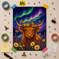 Highland Cow Aurora Sky Poster — Floral Highland Cattle Wall Art
