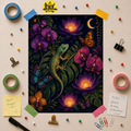 Starry Night Gecko Poster — Botanical Lizard Art Print with Moonlit Orchids & Butterflies