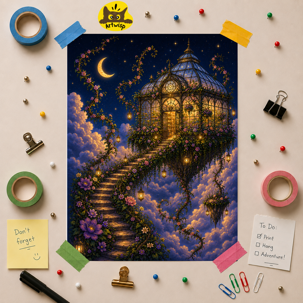 Rolled Poster — Enchanted Moonlit Stairway Fantasy Art Print