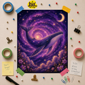 Whale Galaxy Poster — Purple Crescent Moon Cosmic Art Print