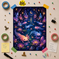 Axolotl Nightscape Poster — Fantasy Moonlit Aquatic Art Print
