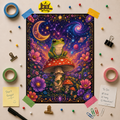 Psychedelic Cosmic Frog Red Capped Mushroom Poster — Cosmic Moon & Stars Wall Art