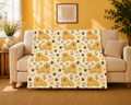 Golden Retriever Pattern Velveteen Plush Blanket — Cute Dog, Paw & Toy Design