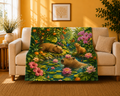 Capybara Garden Velveteen Plush Blanket — Tropical Floral Cozy Throw