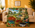 Velveteen Blanket — "Sweet Summer Days" Cottage Garden Berry Print Plush Throw