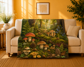 Forest Mushrooms Velveteen Plush Blanket — Cozy Forest Mushroom Scene Throw