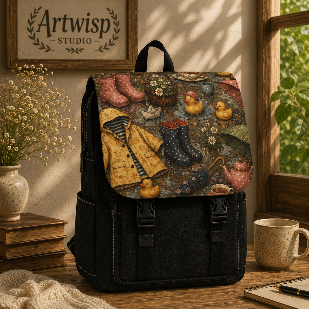 Vintage Tea Cup Floral Shoulder Backpack — Casual Shoulder Backpack with Tea Party Design