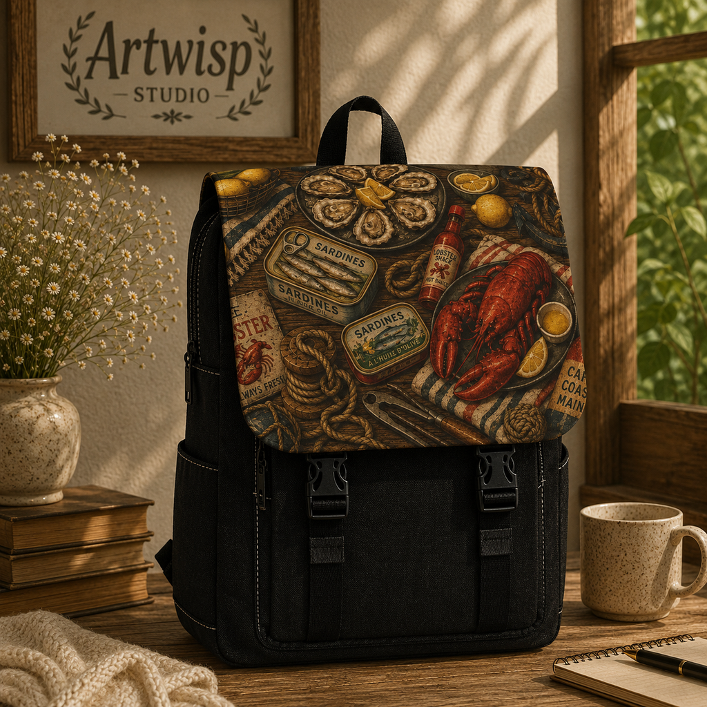 Coastal Seafood Market Vintage Art Shoulder Backpack