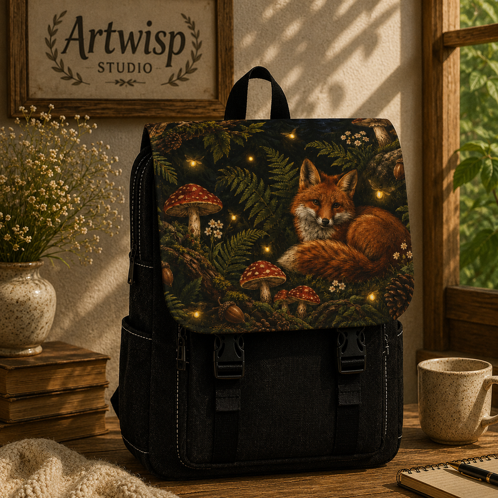 Fox & Mushroom Forest Shoulder Backpack