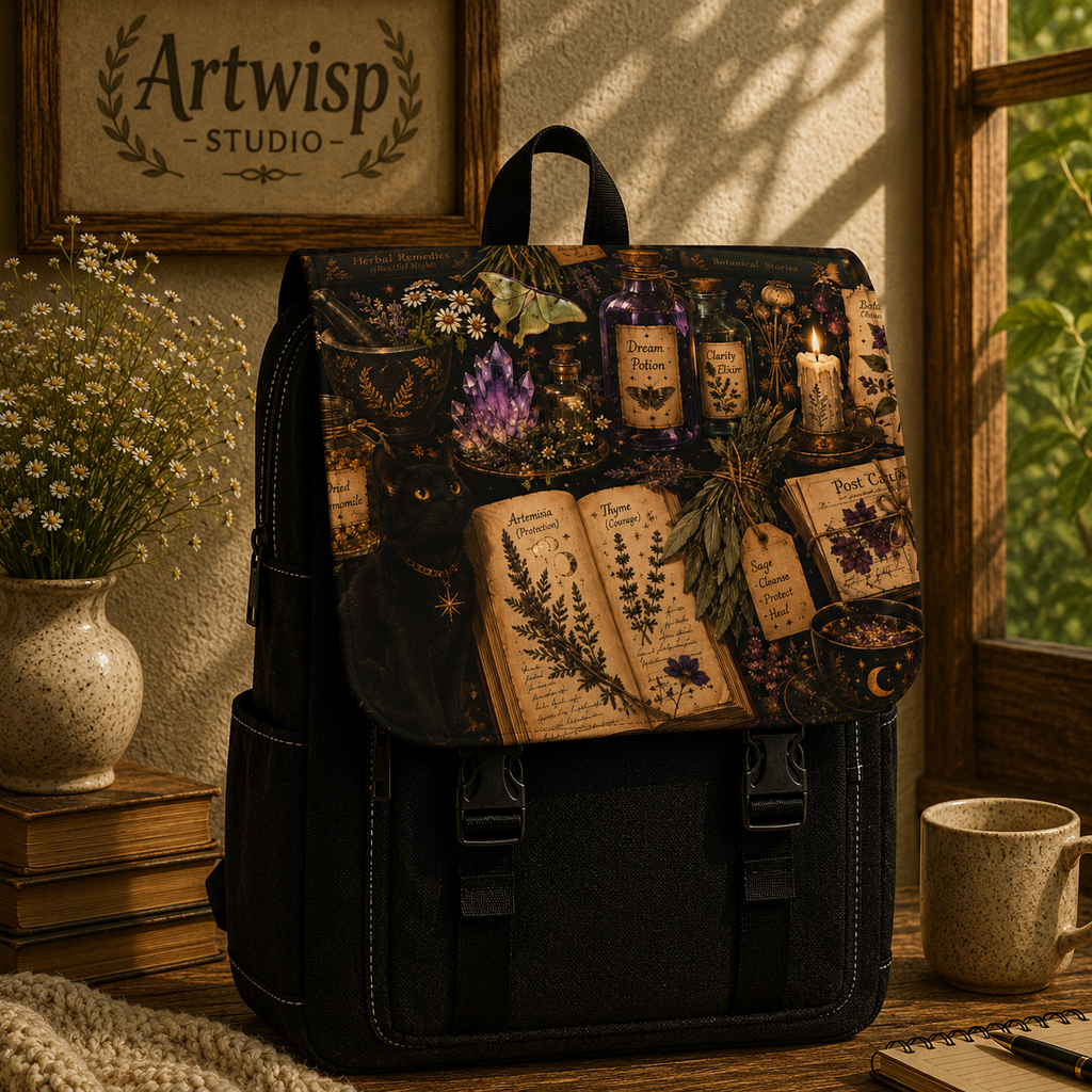 Vintage Apothecary Floral Shoulder Backpack — Botanical Book Design