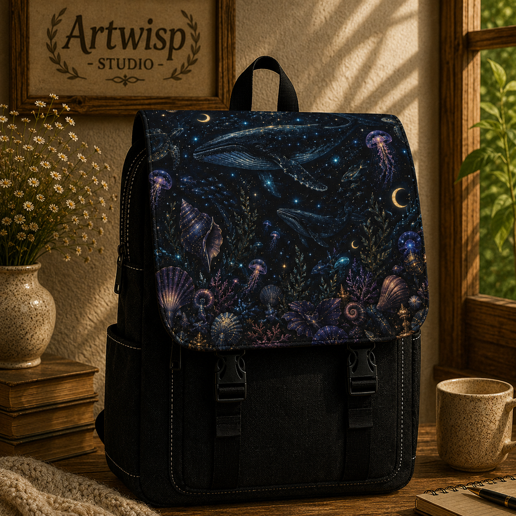 Ocean Night Whale Shoulder Backpack — Starry Sea Jellyfish Shoulder Backpack