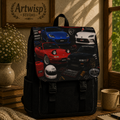 Sports Car Collage Shoulder Backpack — Racing Cars Print Shoulder Bag