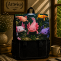 Axolotl Garden Pond Shoulder Backpack — Colorful Cute Amphibian Shoulder Backpack