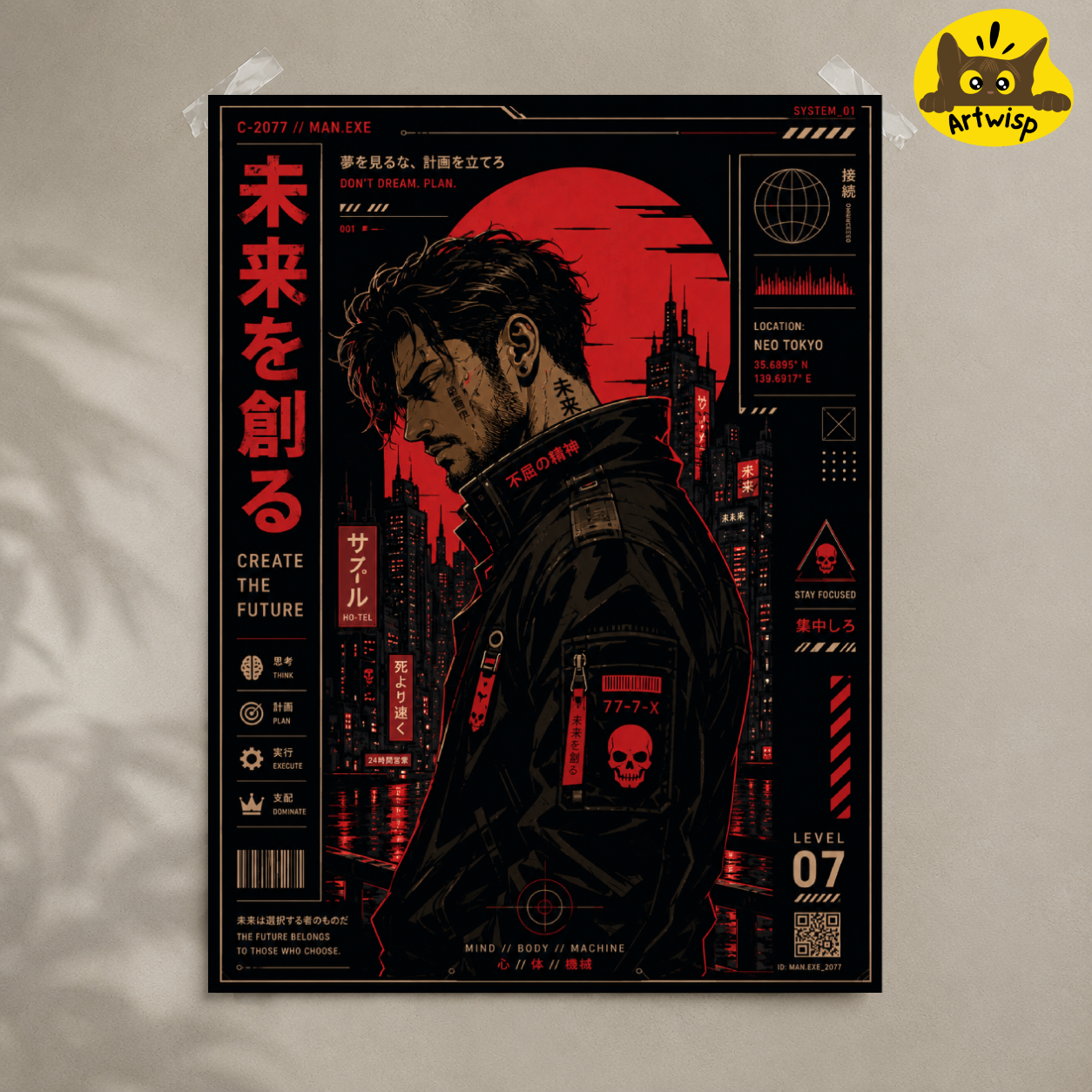 Cyberpunk Soldier Poster — "Create The Future" Rolled Art Print
