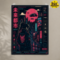 Cyberpunk City Rolled Poster — Neon Dystopia Wall Art