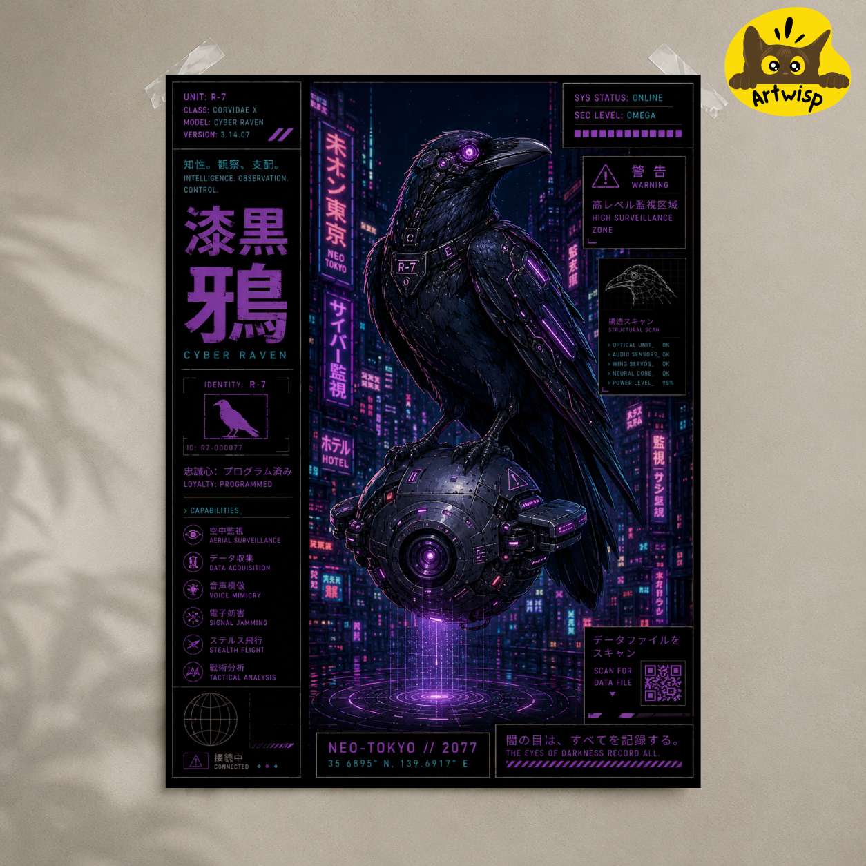 Cyber Raven Poster — Neon Cyberpunk Art Print (Neo-Tokyo)