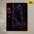 Cyber Samurai Poster — Neon Cyberpunk Rolled Art Print