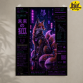 Cyberpunk Fox Poster — Neon Japanese Kitsune Art Print (Rolled Poster)
