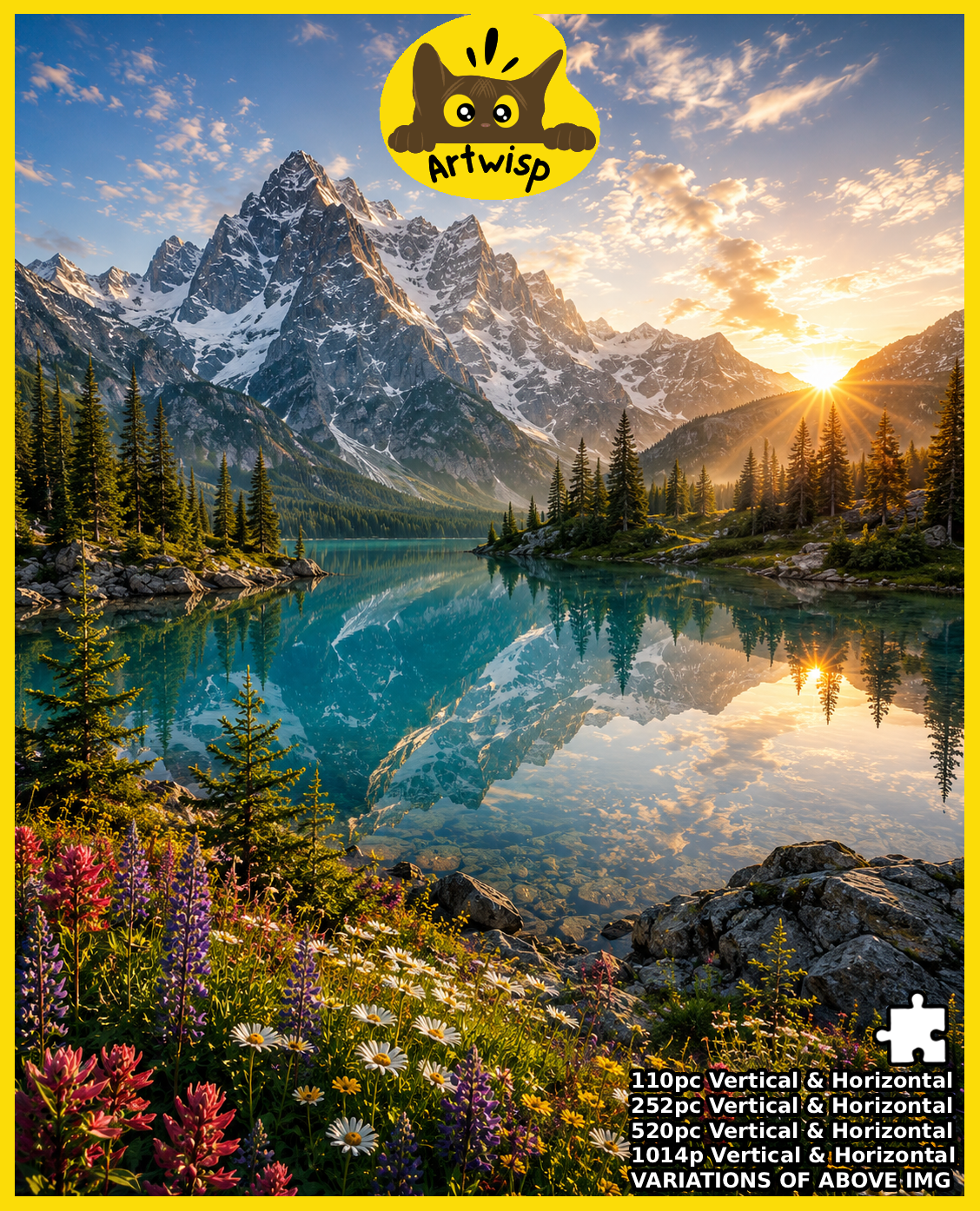 Mountain Lake Sunset Puzzle — Scenic Nature Jigsaw (110–1014 pcs)
