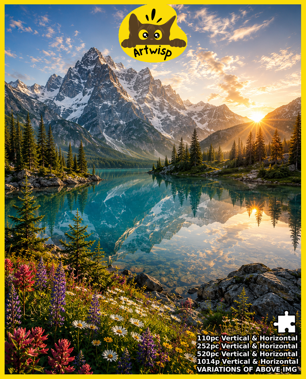 Mountain Lake Sunset Puzzle — Scenic Nature Jigsaw (110–1014 pcs)