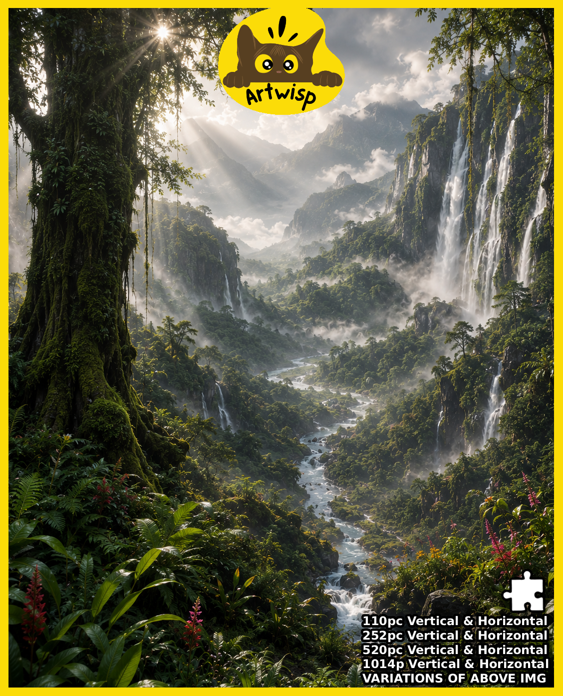 Mystic Waterfall Landscape Puzzle — Scenic Nature Jigsaw (110/252/520/1014 pc)
