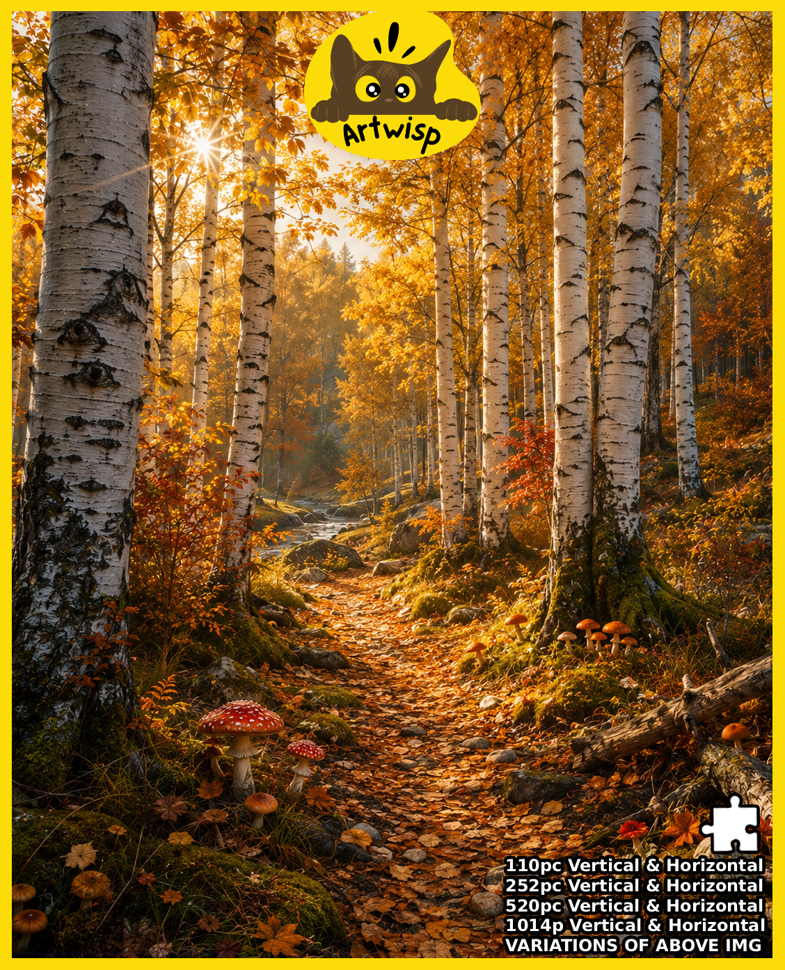 Autumn Birch Forest Puzzle — Scenic Woodland Jigsaw (110/252/520/1014 pcs)