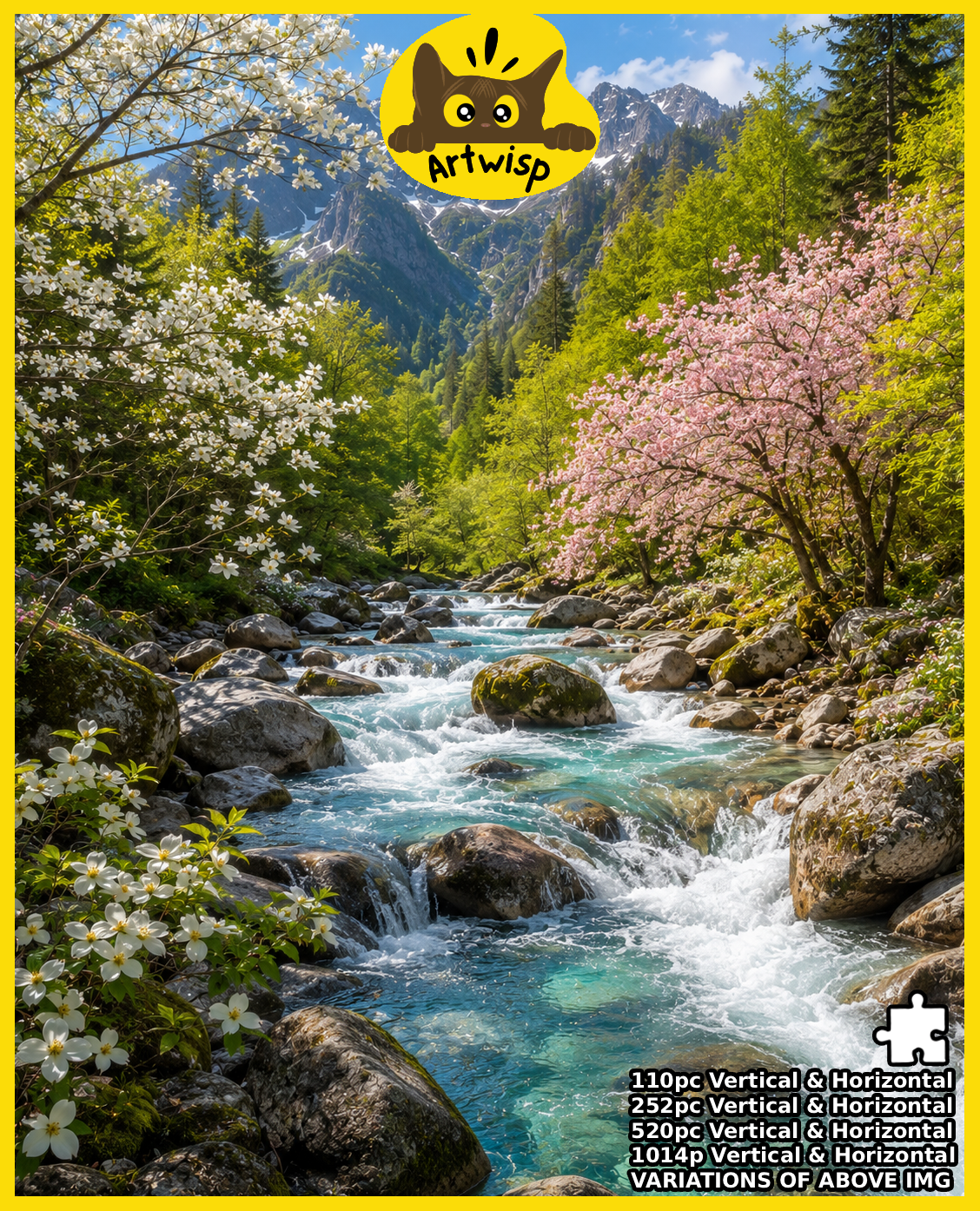 Mountain Spring River Puzzle — Scenic Nature Jigsaw (110/252/520/1014 pcs)