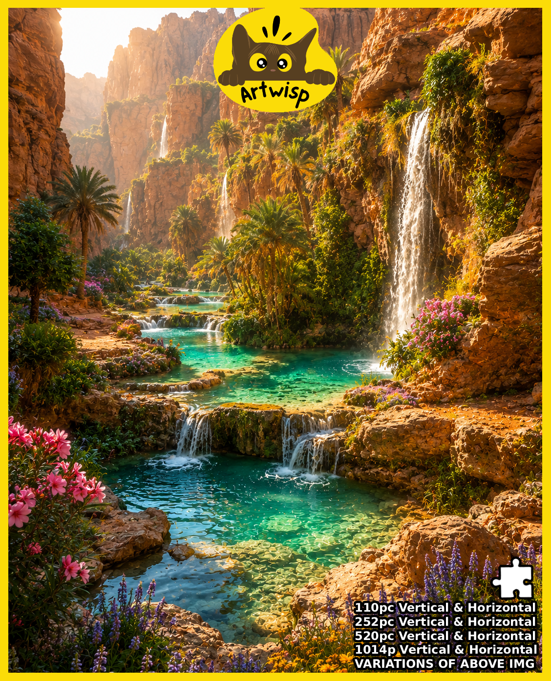 Scenic Oasis Waterfall Jigsaw Puzzle — 110/252/520/1014-Piece Landscape Puzzle