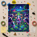 Neon Pop Art Farm Night Poster — Whimsical Cow & Frog Art Print