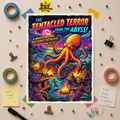 Tentacled Terror Neon Pop Art Poster — Retro Monster Movie Art Print