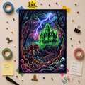 Haunted Manor Neon Pop Art Poster — Spooky Werewolf Horror Wall Art (Rolled Poster)