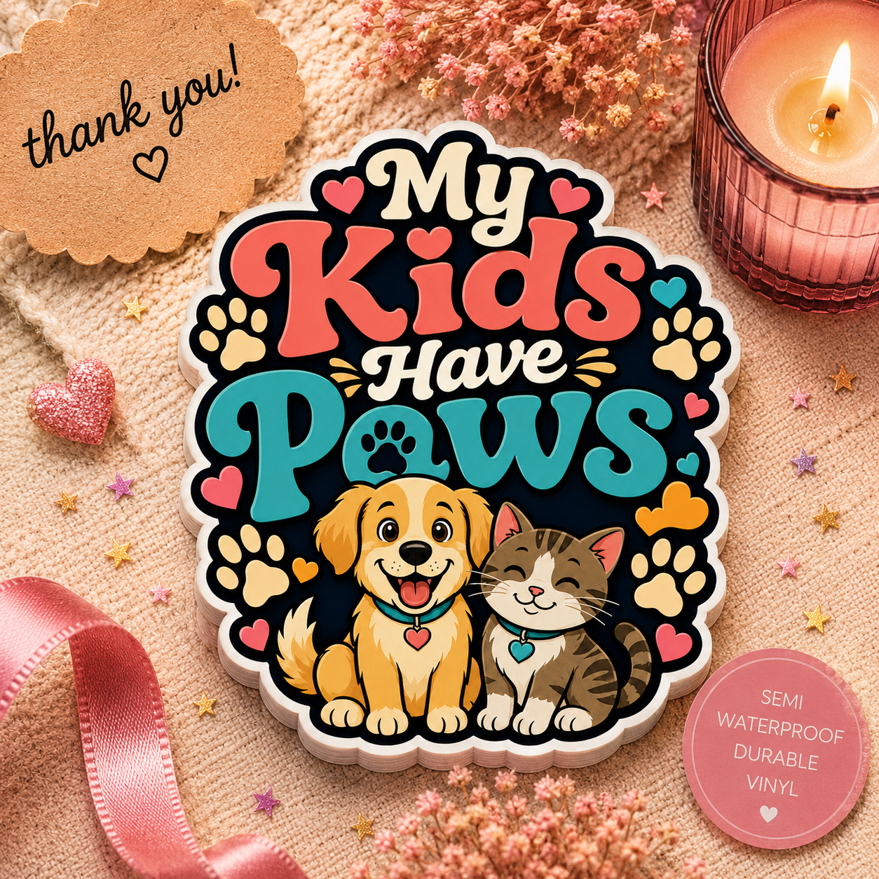 My Kids Have Paws Sticker — Cute Dog & Cat Pet Lover Kiss-Cut Sticker