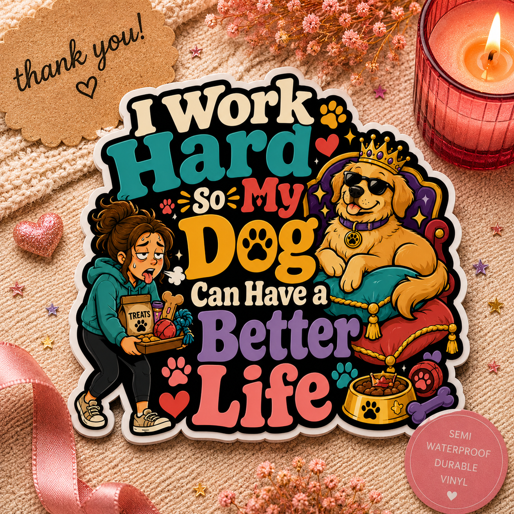 Dog Lover Sticker — "I Work Hard So My Dog Can Have a Better Life" Cute Kiss-Cut Decal