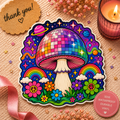 Psychedelic Disco Mushroom Sticker — Rainbow Retro Floral Kiss-Cut Vinyl