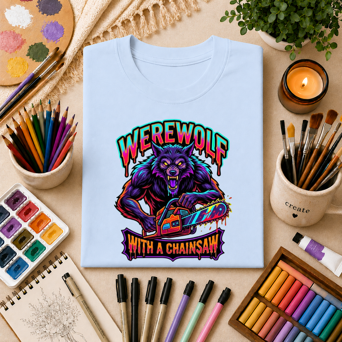 Werewolf T-Shirt — "Werewolf with a Chainsaw" Retro Horror Graphic Tee