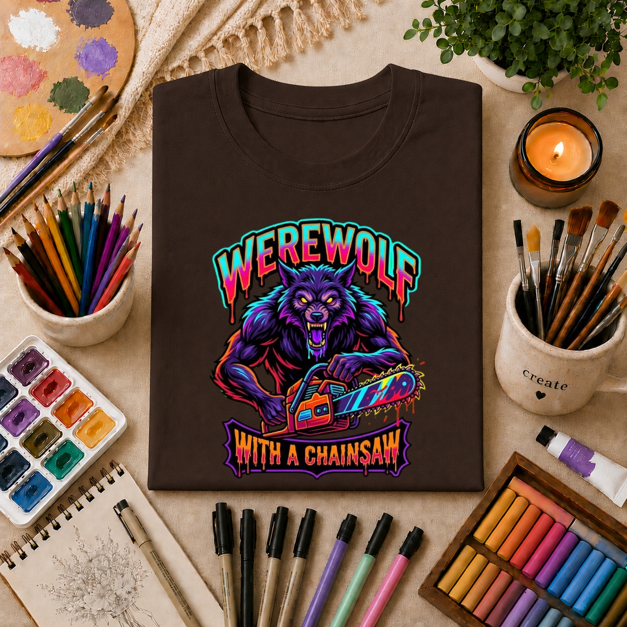 Werewolf T-Shirt — "Werewolf with a Chainsaw" Retro Horror Graphic Tee