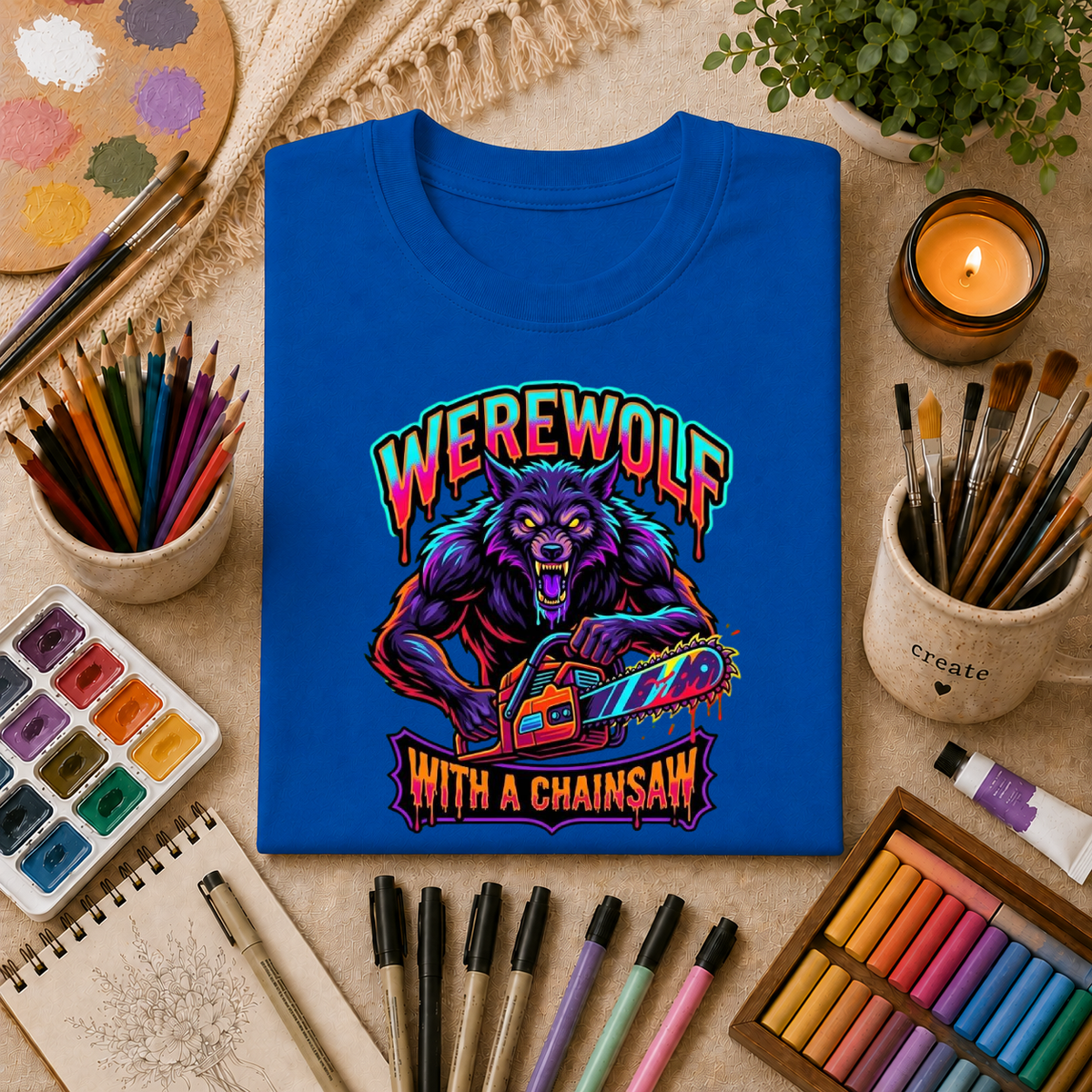 Werewolf T-Shirt — "Werewolf with a Chainsaw" Retro Horror Graphic Tee