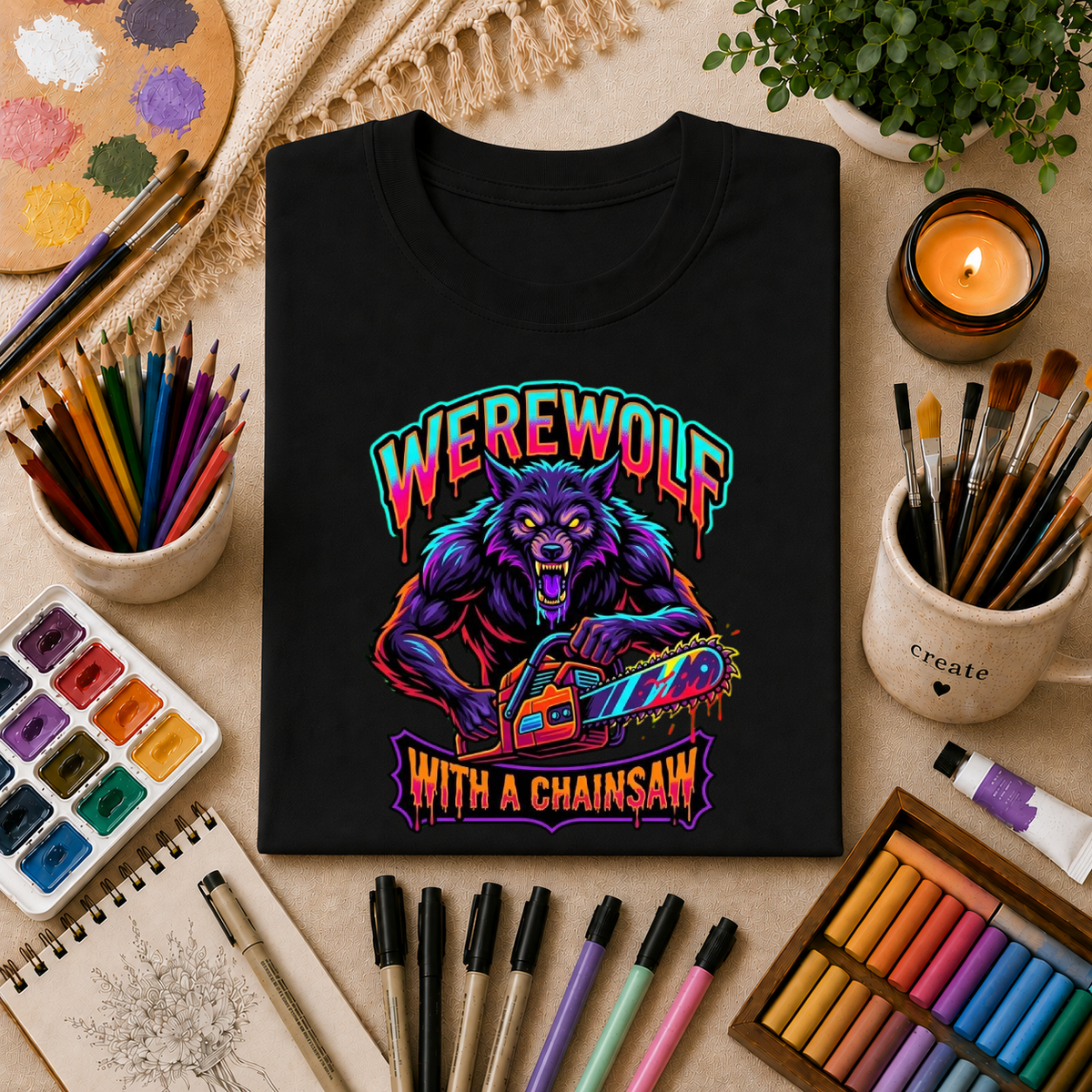 Werewolf T-Shirt — "Werewolf with a Chainsaw" Retro Horror Graphic Tee