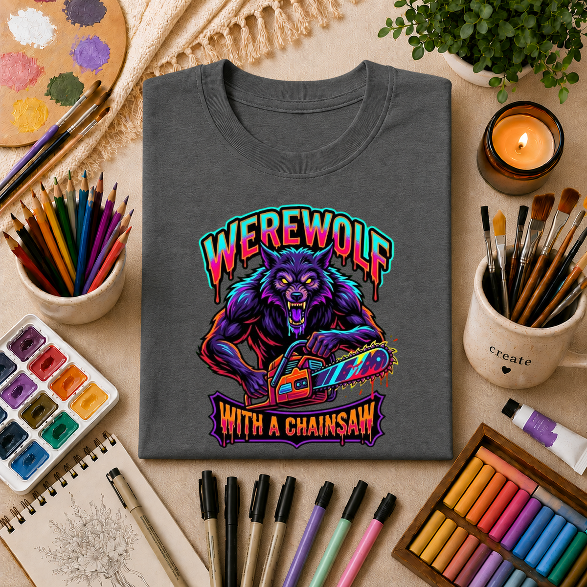 Werewolf T-Shirt — "Werewolf with a Chainsaw" Retro Horror Graphic Tee