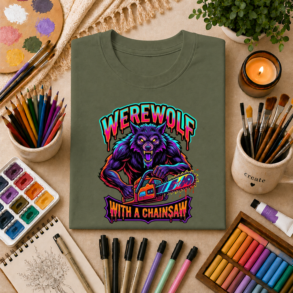 Werewolf T-Shirt — "Werewolf with a Chainsaw" Retro Horror Graphic Tee