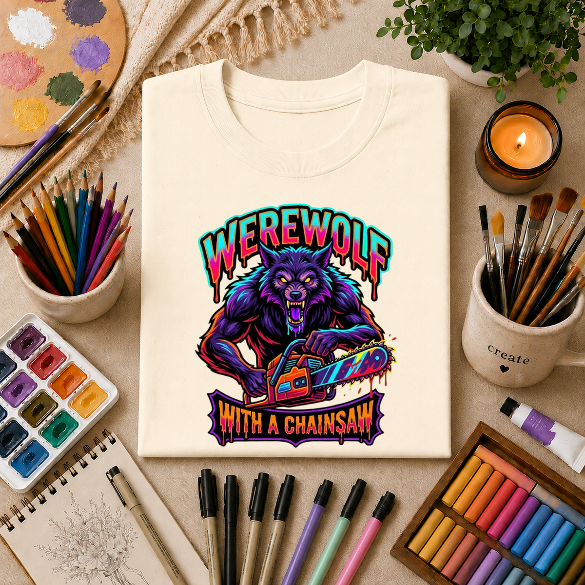 Werewolf T-Shirt — "Werewolf with a Chainsaw" Retro Horror Graphic Tee