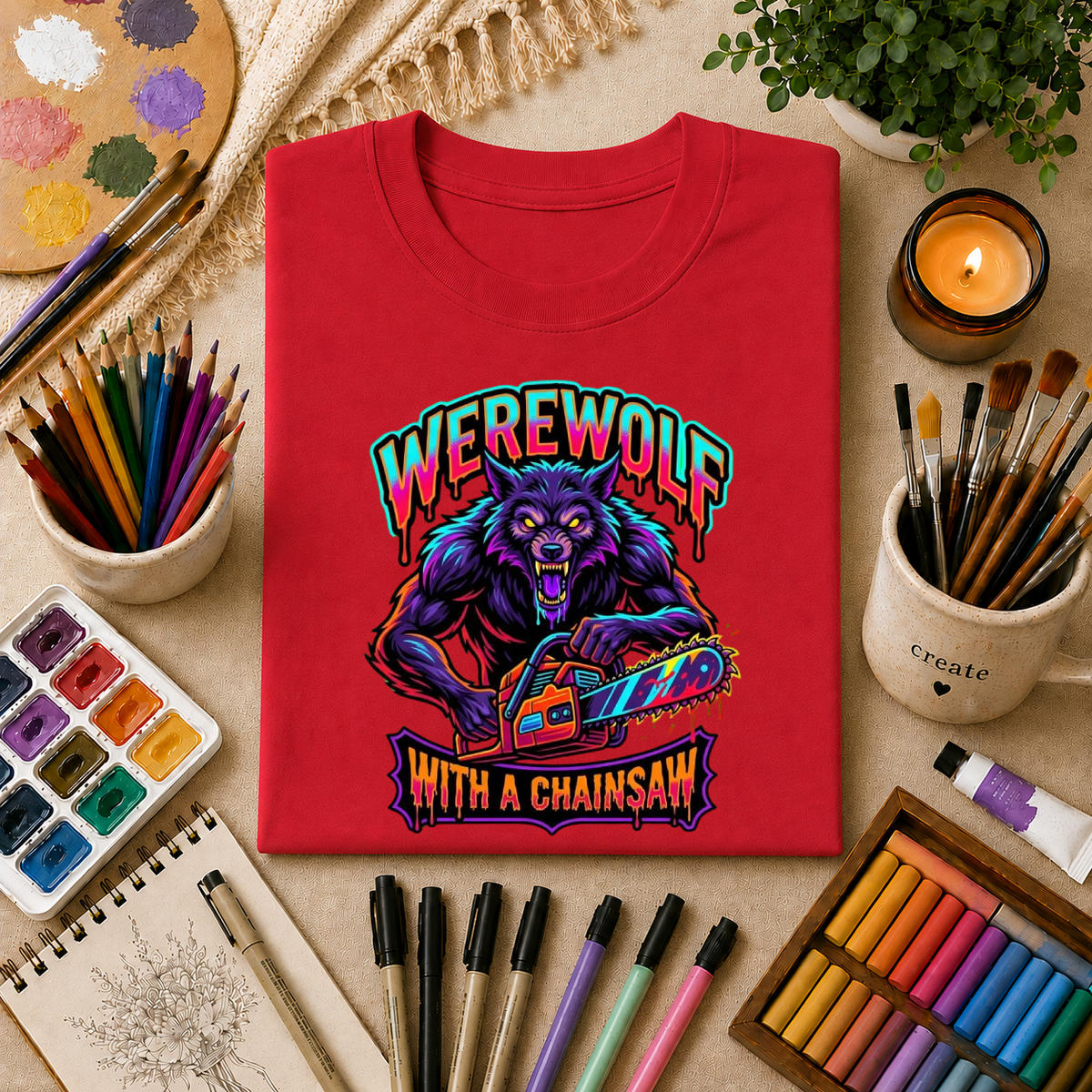 Werewolf T-Shirt — "Werewolf with a Chainsaw" Retro Horror Graphic Tee