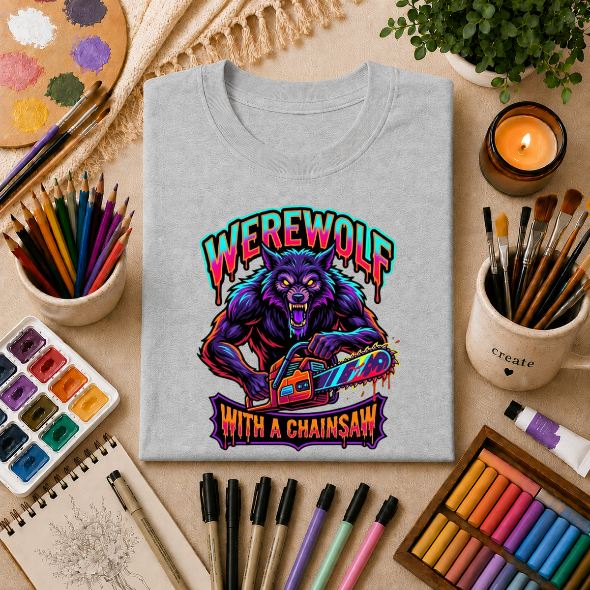Werewolf T-Shirt — "Werewolf with a Chainsaw" Retro Horror Graphic Tee