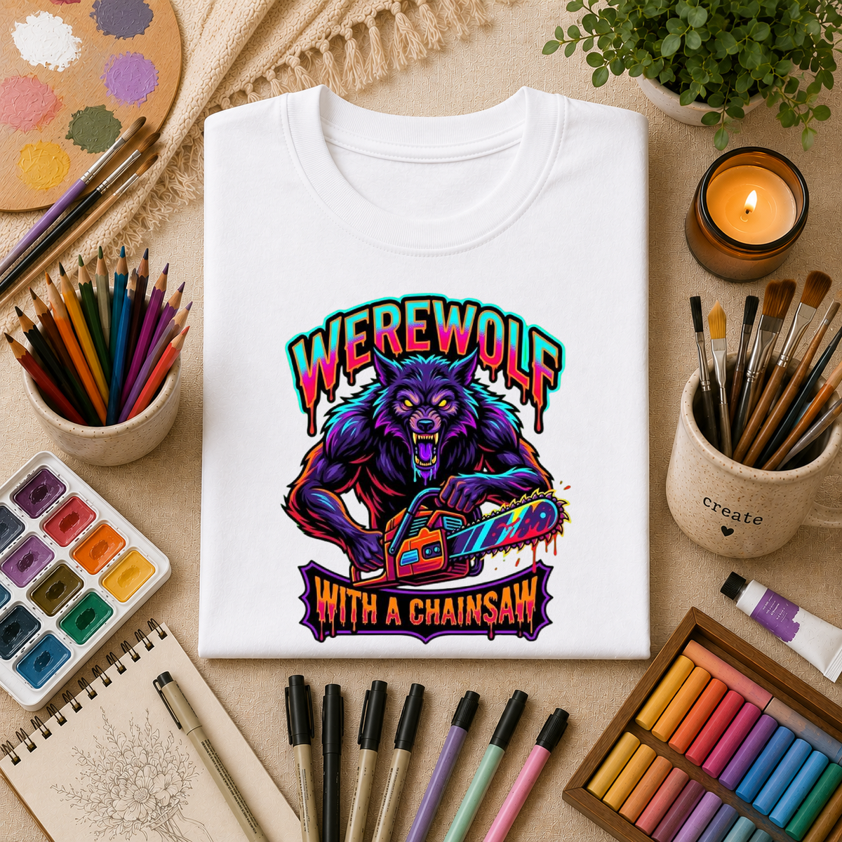 Werewolf T-Shirt — "Werewolf with a Chainsaw" Retro Horror Graphic Tee