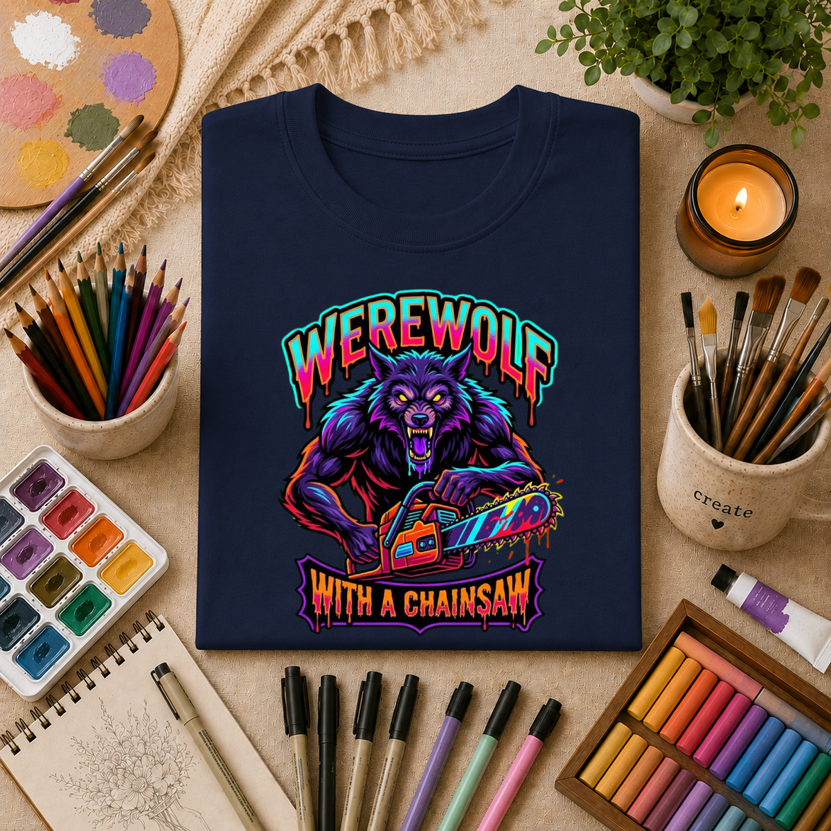 Werewolf T-Shirt — "Werewolf with a Chainsaw" Retro Horror Graphic Tee