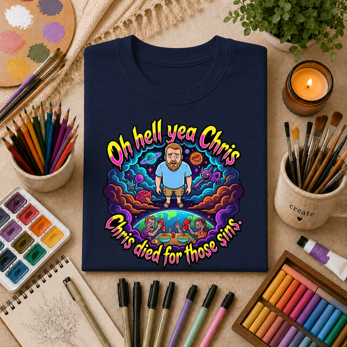 T‑Shirt — “Oh Hell Yea Chris” Retro Psychedelic Graphic Tee