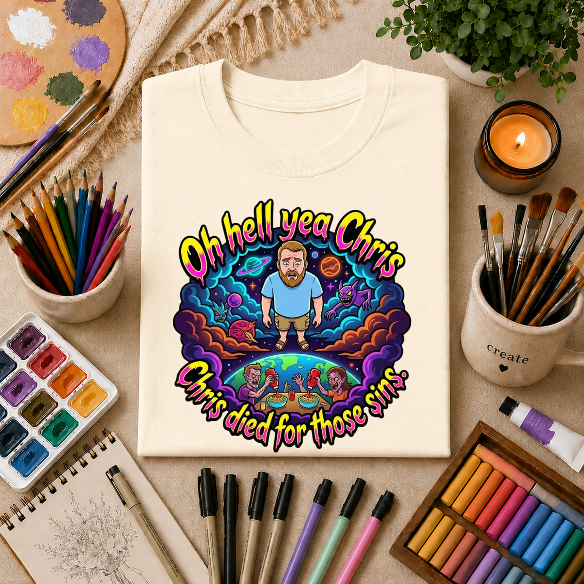 T‑Shirt — “Oh Hell Yea Chris” Retro Psychedelic Graphic Tee