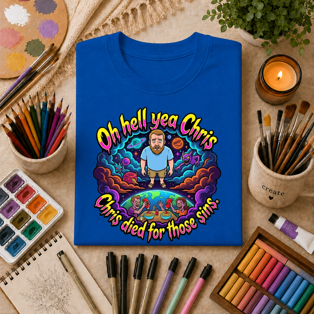 T‑Shirt — “Oh Hell Yea Chris” Retro Psychedelic Graphic Tee