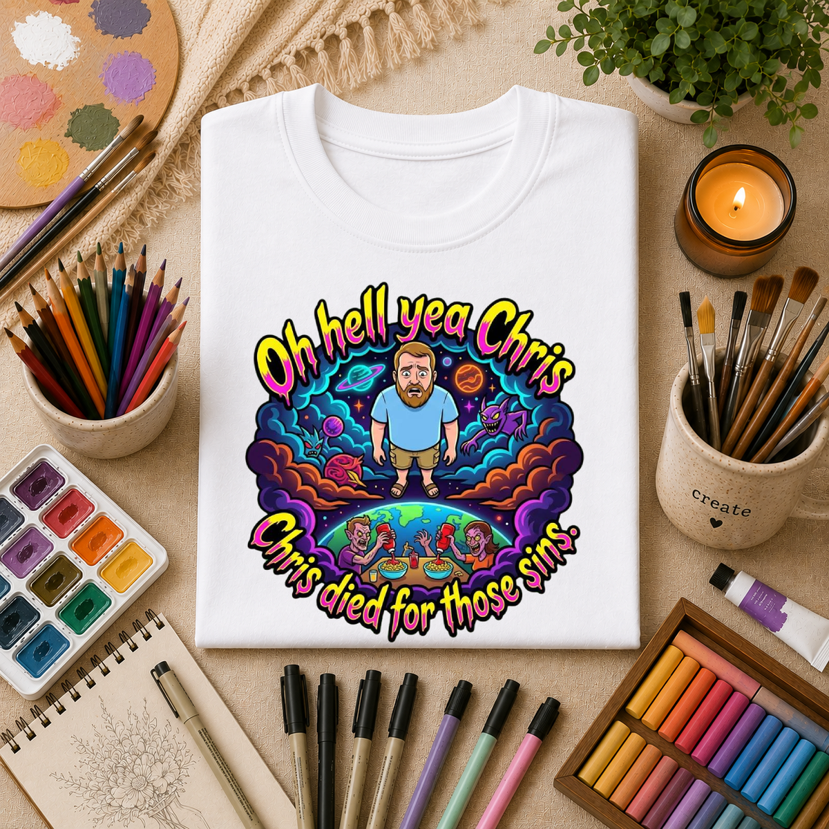 T‑Shirt — “Oh Hell Yea Chris” Retro Psychedelic Graphic Tee